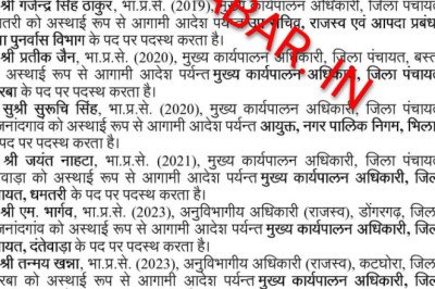 CG.आईएएस ट्रांसफर : छत्तीसगढ़ में 8 IAS अधिकारियों का ट्रांसफर, R.एक्का बने SUDA के नए CEO, सुरुचि सिंह भिलाई की कमिश्नर